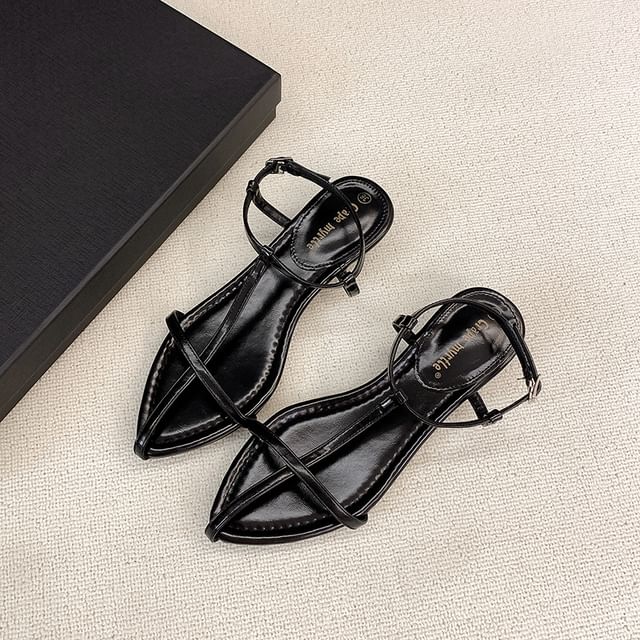 Heel Slingback Wedge Toe Leather Genuine Pointed Sandals