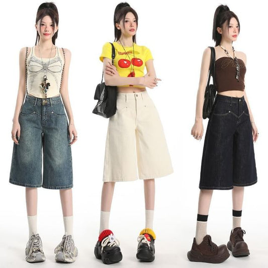 Mid Rise Denim Shorts