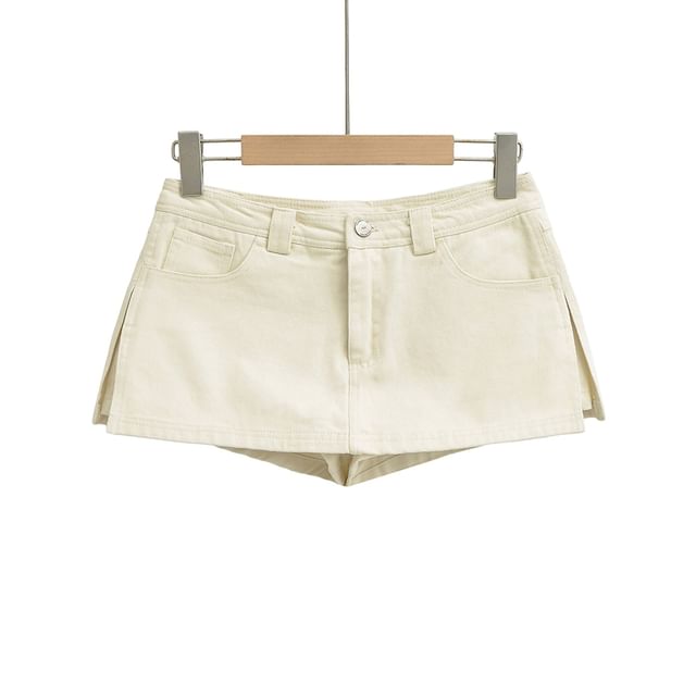 High Waist Plain Slit Mini Denim Skort