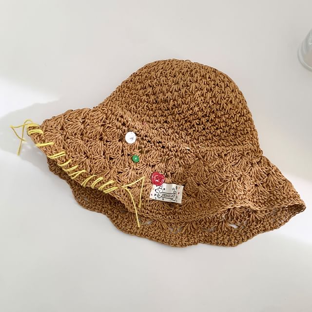 Contrast Sun Stitching Hat Straw