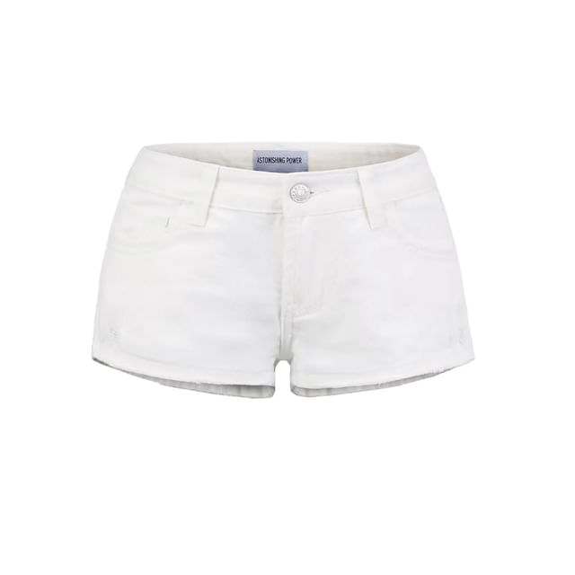 Low Waist Washed Distressed Denim Hot Pants
