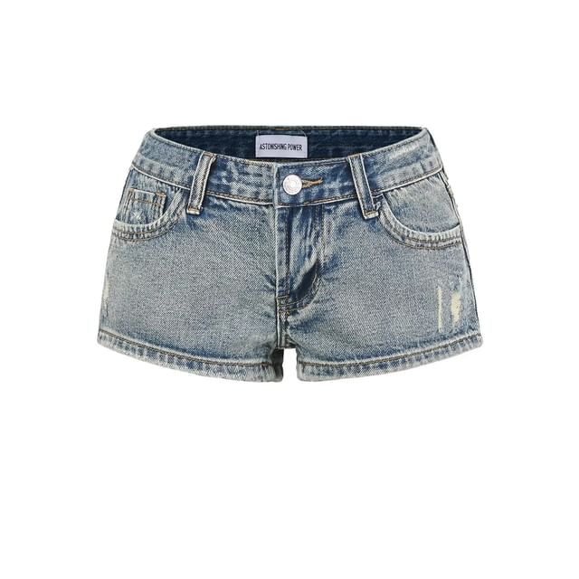 Low Waist Washed Distressed Denim Hot Pants