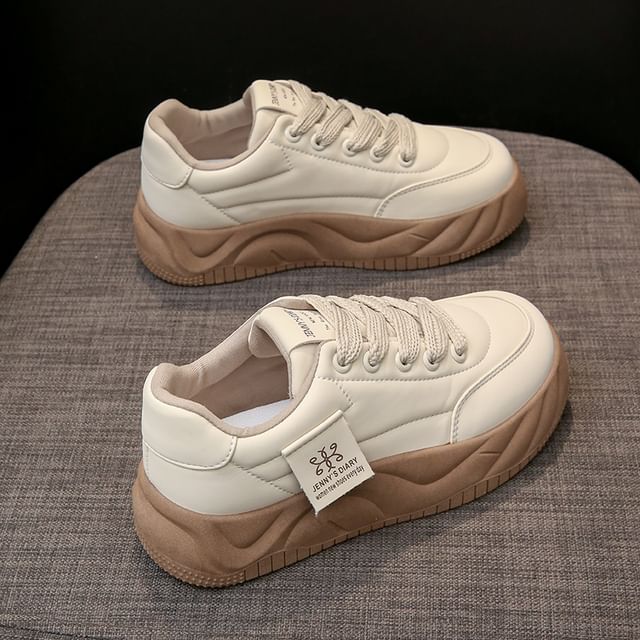 Sneakers Faux Lace-Up Leather Platform