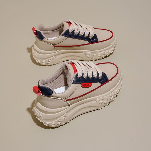 Lace-Up Leather Sneakers Faux Platform