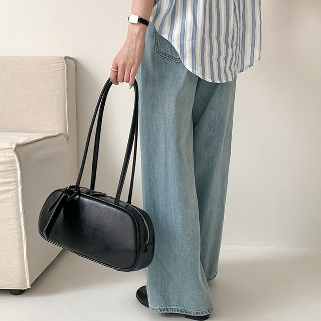 Shoulder Leather Bag Faux Plain