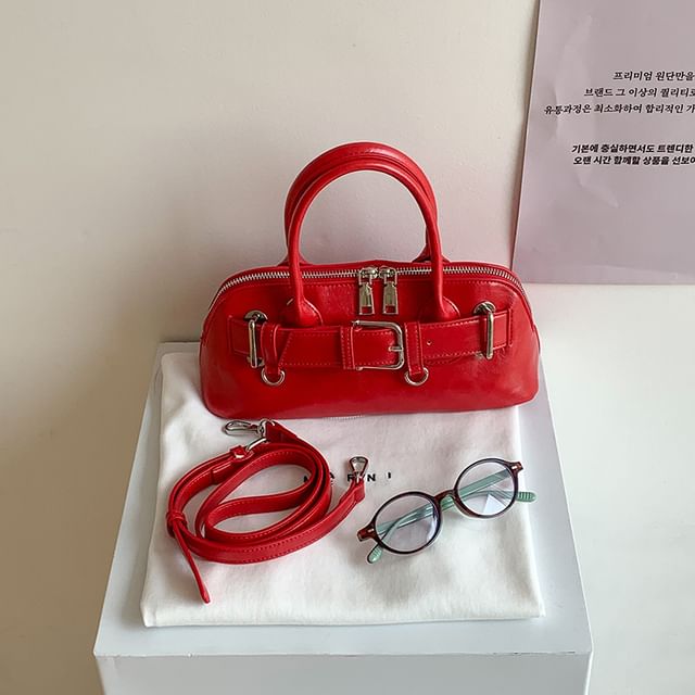 Leather Buckled Bag Faux Shoulder