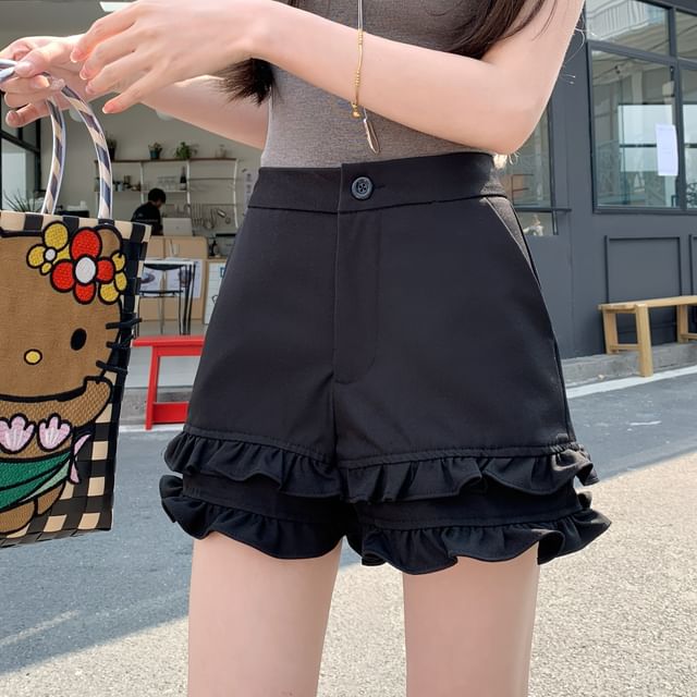Frill Shorts High Waist Plain