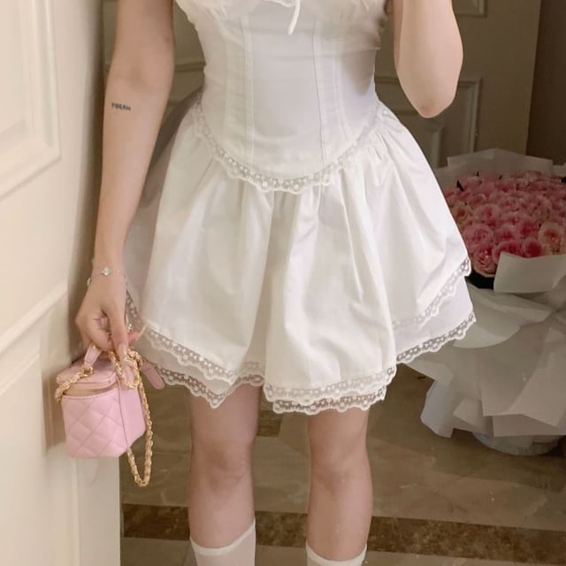 Square Ruffle / Bow Blouse Trim Cap Skirt Waist Sleeve Neck High Mini Lace Plain A-Line