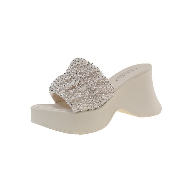 Sandals Wedge Slide Platform Heel Rhinestone