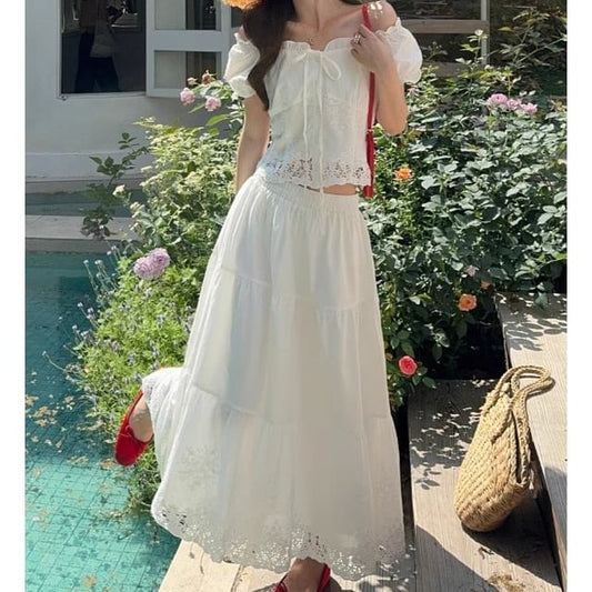 Off-Shoulder Ruffle Top & Maxi Skirt Set