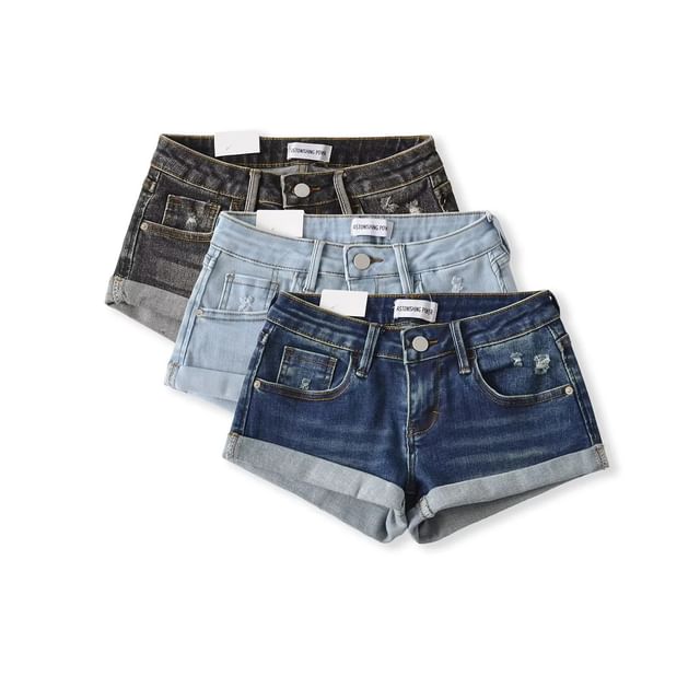Distressed Roll Up Hem Denim Shorts
