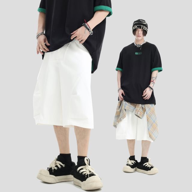 Couple Matching Mid Rise Washed Wide Leg Jorts