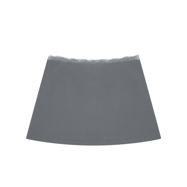 Lace-Trimmed Mini Pencil Skirt with Mid Rise