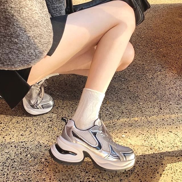 Striped Platform Lace-Up Sneakers