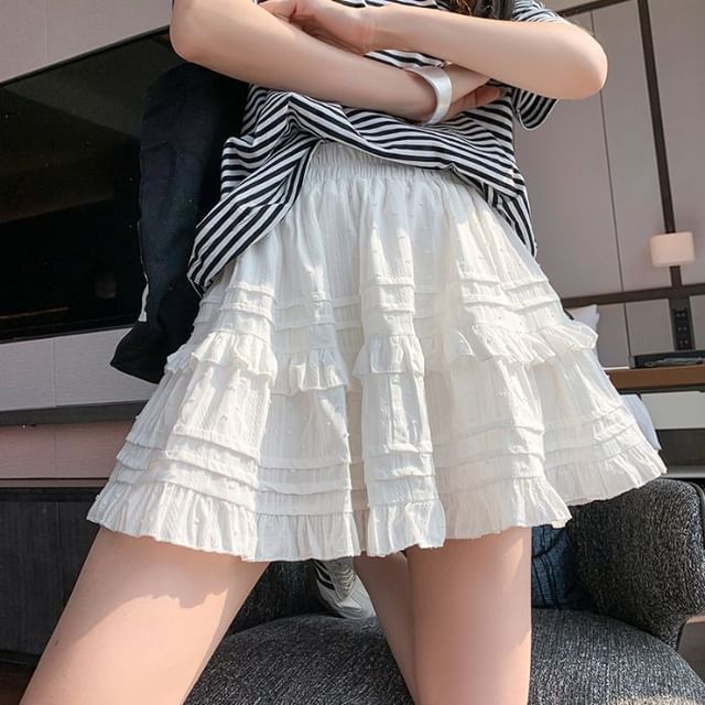 Ruffle-Trimmed Flared Mini Skirt