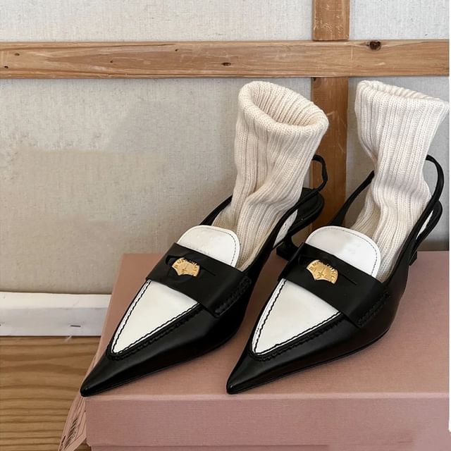 Loafers Penny Kitten Slingback Pointed Heel