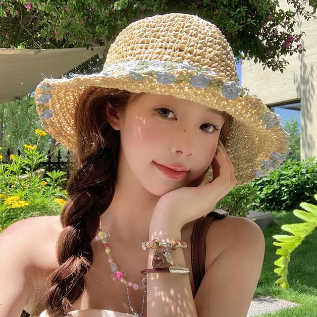 Hat Sun Straw Floral