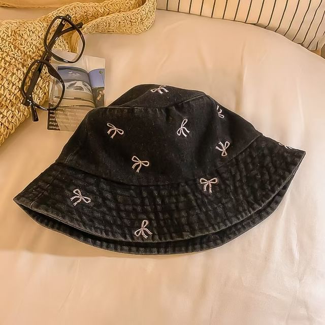 Bucket Hat Bow Embroidered