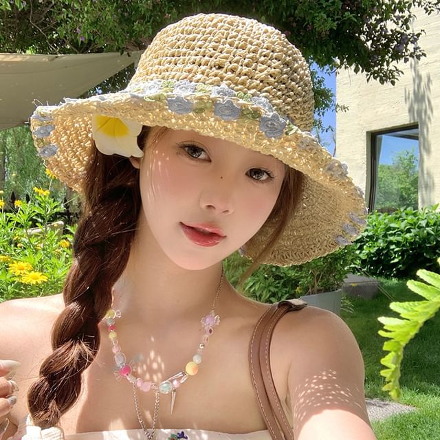 Hat Sun Straw Floral