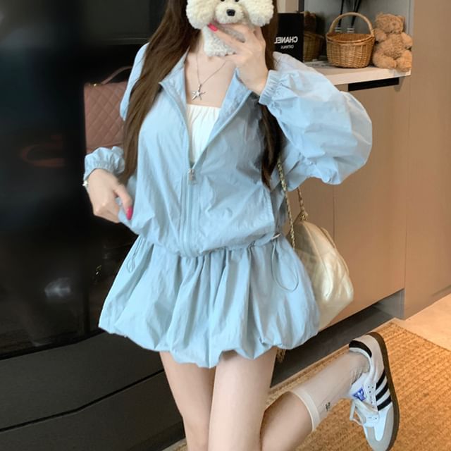 Stand Collar Jacket with Mini Balloon Skirt Set