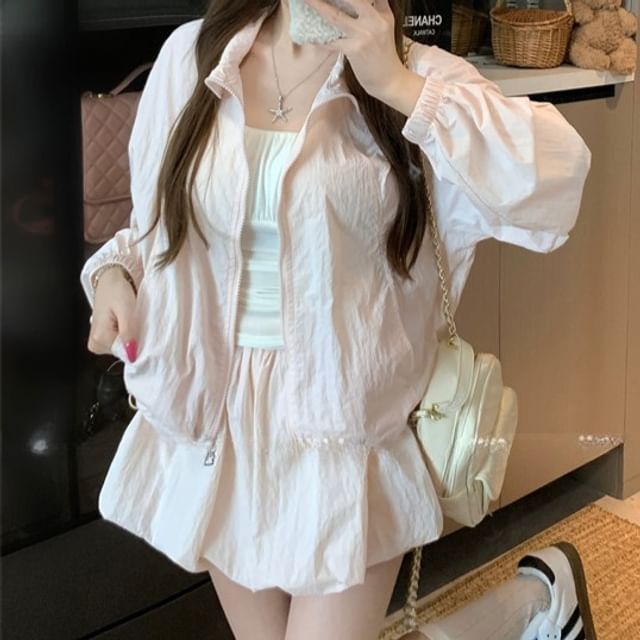 Stand Collar Jacket with Mini Balloon Skirt Set