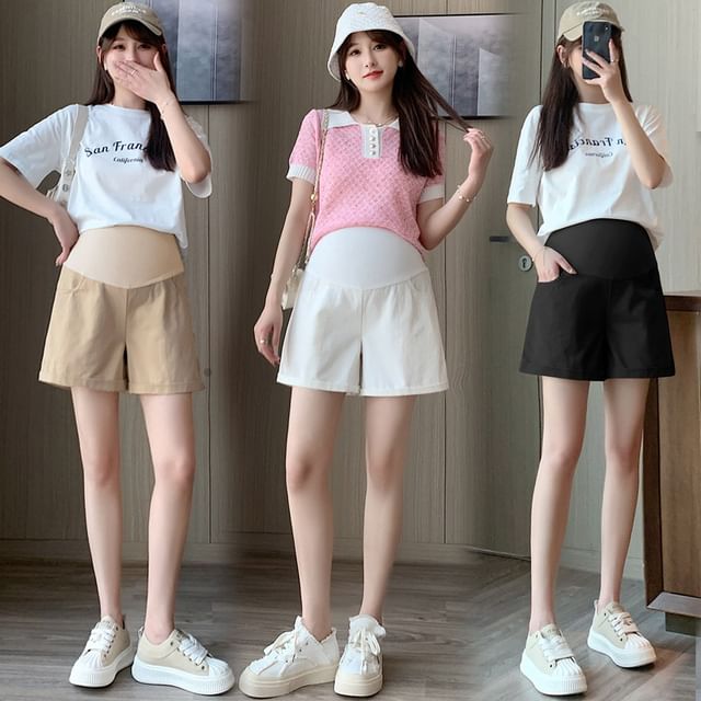 Maternity High Waist Roll Up Hem Denim Shorts