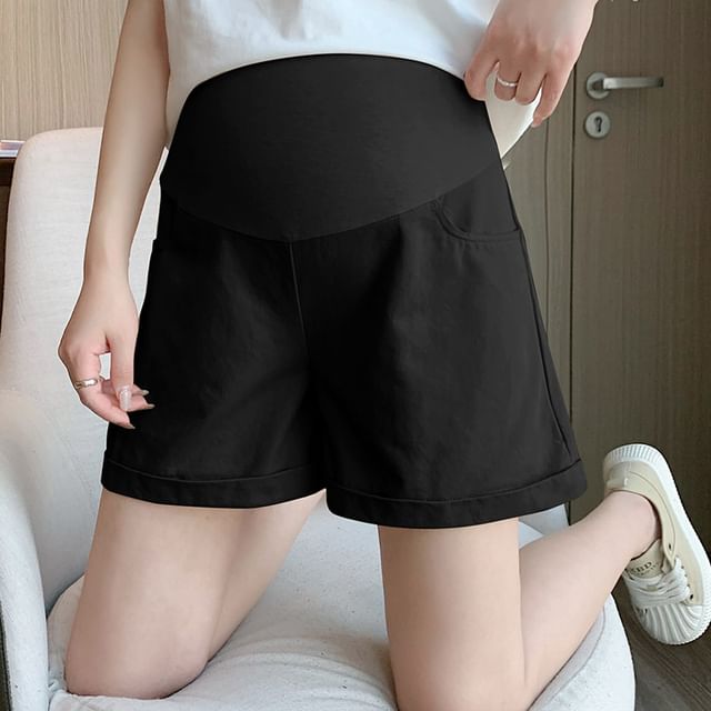 Maternity High Waist Roll Up Hem Denim Shorts