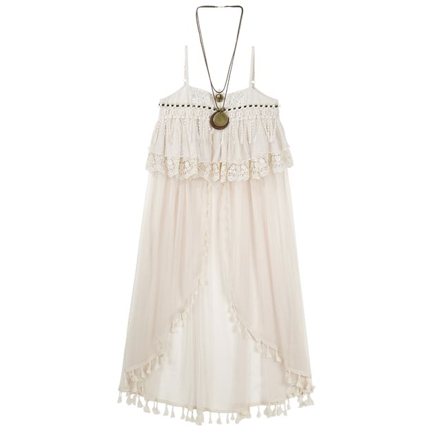 Fringed Cami Top with Ruffled Mini Skirt and Belt Set