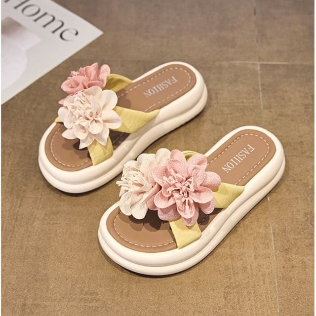 Platform Sandals Floral Slide