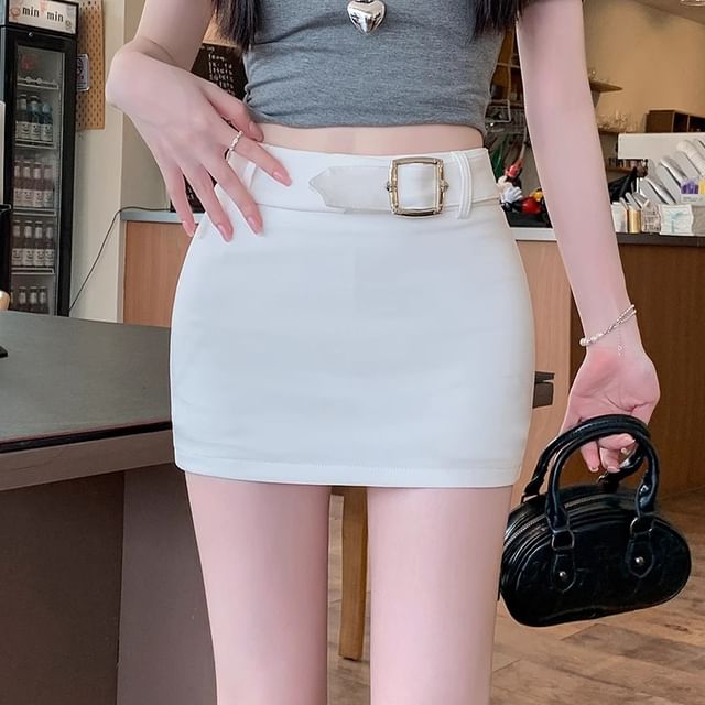 Plain Mini Pencil Skirt with Belt Waist