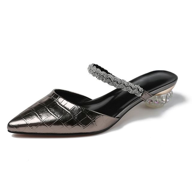 Low Rhinestone Mules Pointed Heel