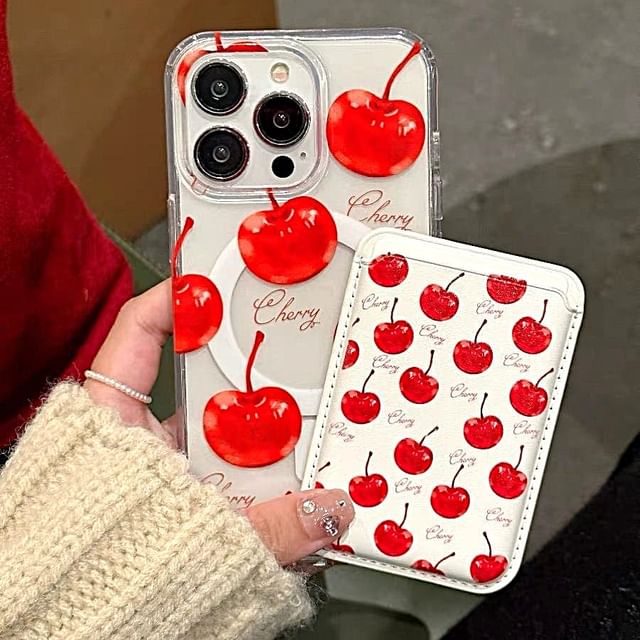 Holder MagSafe) Case Set (Compatible Card Cherry Magnetic Phone with /