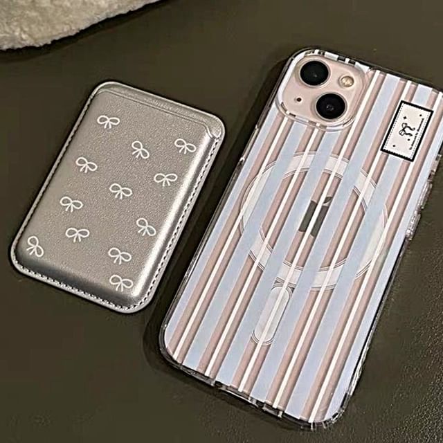 Compatible Striped Magsafe / Card Case Print iPhone Bow Set