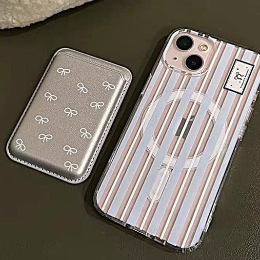 Compatible Striped Magsafe / Card Case Print iPhone Bow Set