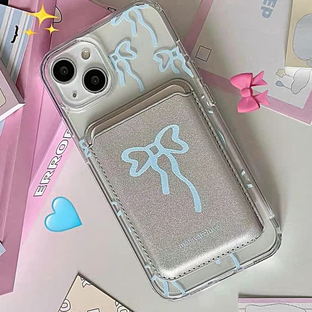 Set Magsafe Card Bow Print Compatible / Case iPhone
