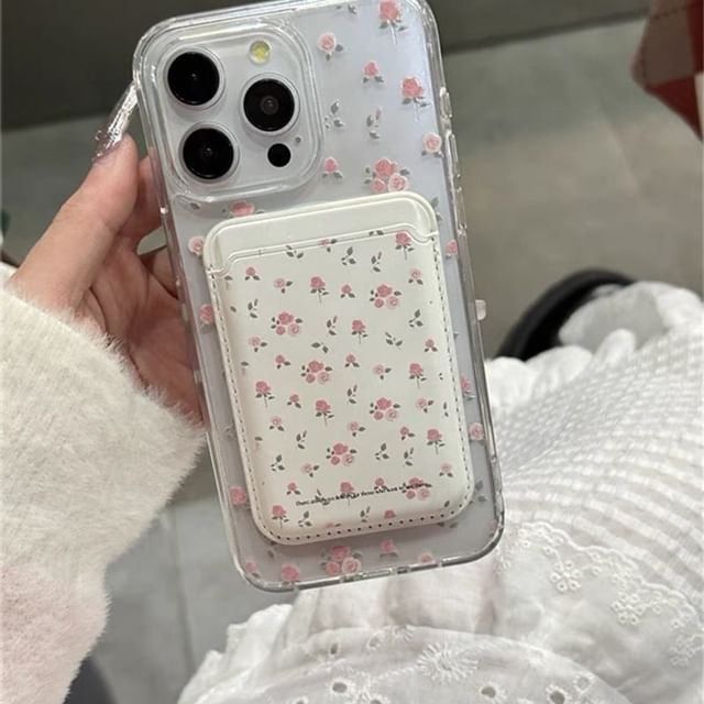 (Compatible / Case Set MagSafe) Card Floral Phone Magnetic Holder with