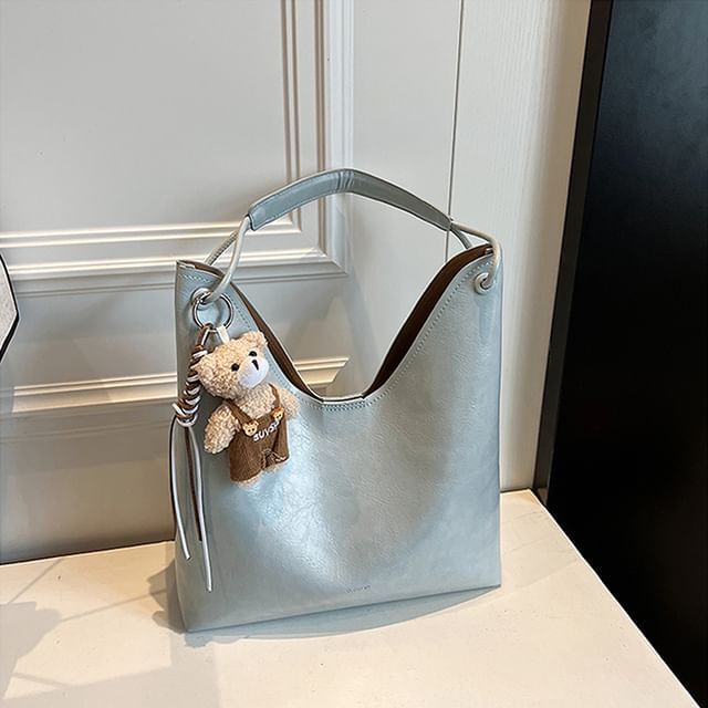 Faux Leather Plain Tote Bag