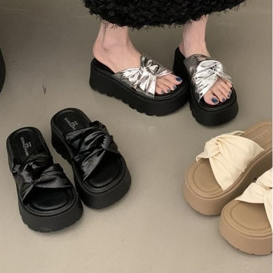 Platform Slide Twisted Sandals