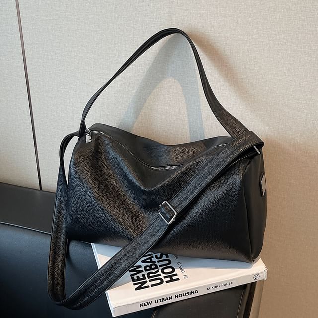 Plain Faux Leather Carryall Bag