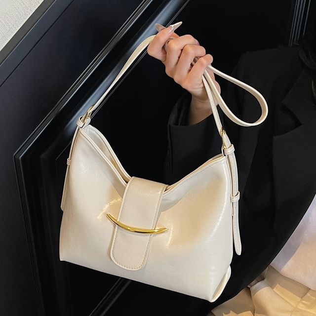 Metal Accent Faux Leather Crossbody Bag