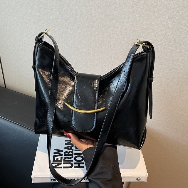 Metal Accent Faux Leather Crossbody Bag