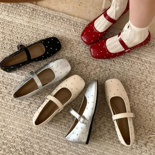 Mary Toe Hidden Wedge Studded Jane Shoes Square