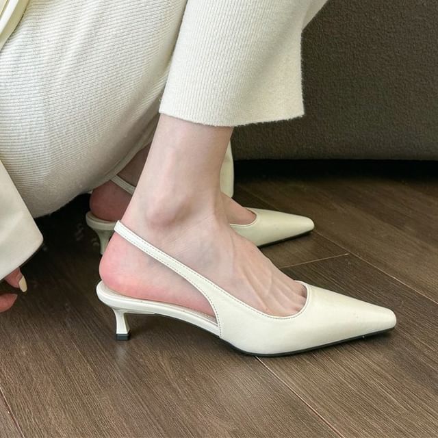 Kitten Toe Heel Mules Pointed Slingback