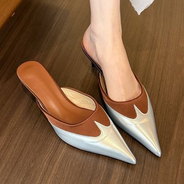 Mules Toe Kitten Heel Tone Two Pointed