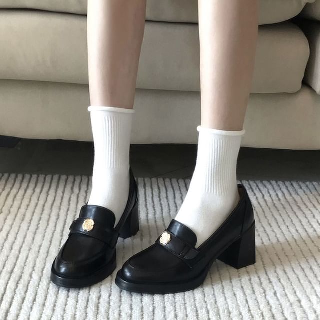 Loafers Faux Heel Chunky Leather