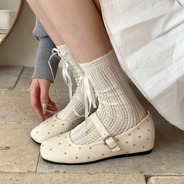 Mary Toe Hidden Wedge Studded Jane Shoes Square