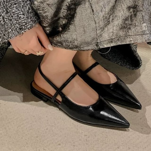 Heel Toe Slingback Mules Pointed Low