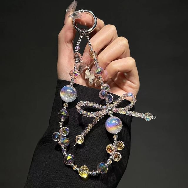 Faux Beaded Phone Strap Bow Wrist Crystal