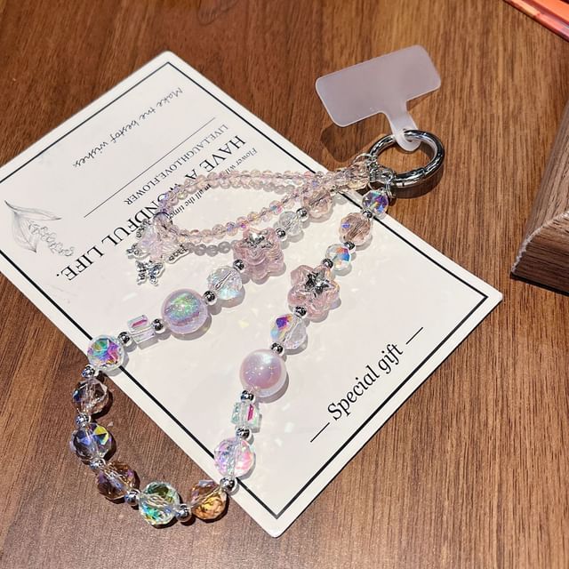 Faux Beaded Phone Strap Crystal Lanyard Butterfly Pad Wrist with