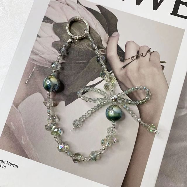 Faux Beaded Phone Strap Bow Wrist Crystal